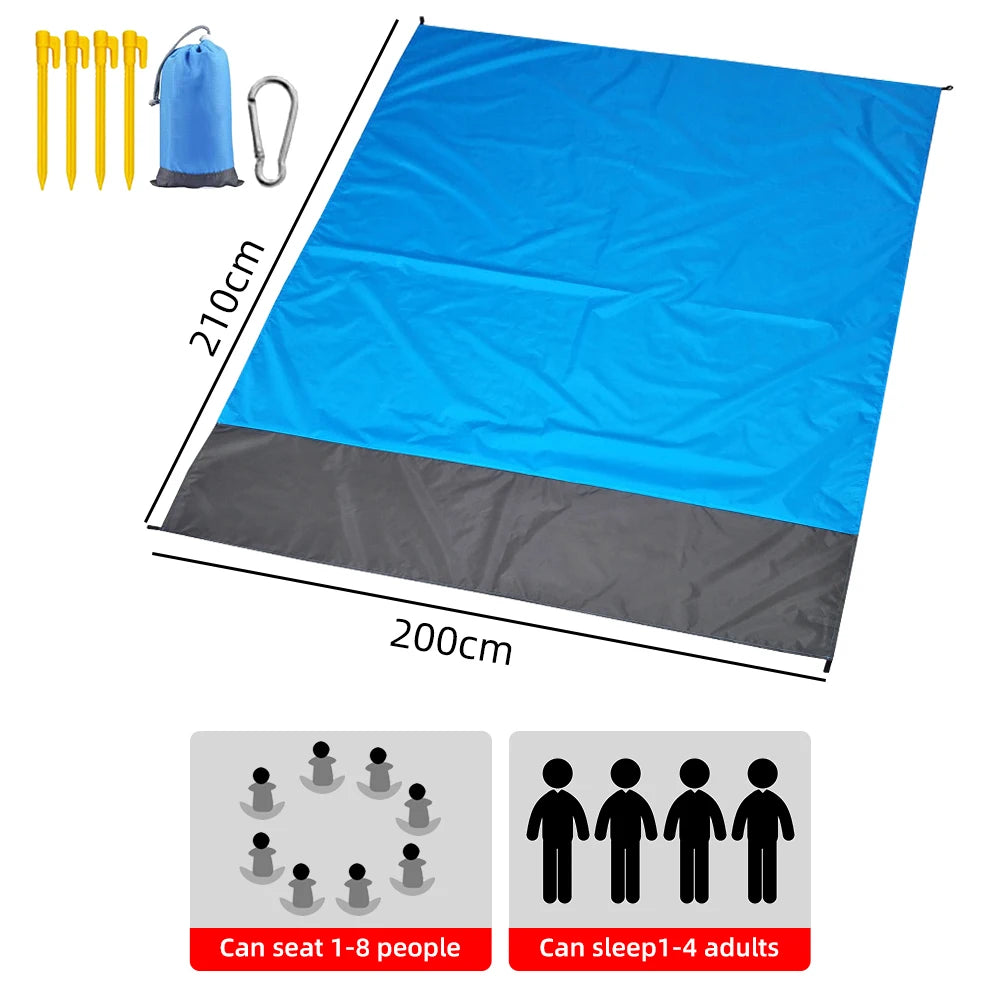 2X2.1M Waterproof Pocket Beach Blanket Folding Camping Mat Mattress Portable Lightweight Mat Outdoor Picnic Mat Sand Beach Mat