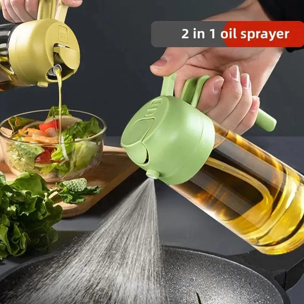 2 in 1 Glass Oil Spray Bottle with Pour Spout Nozzle Olive Dispenser Dual-Purpose Camping BBQ Baking Soy Sauce Sprayer Bottle