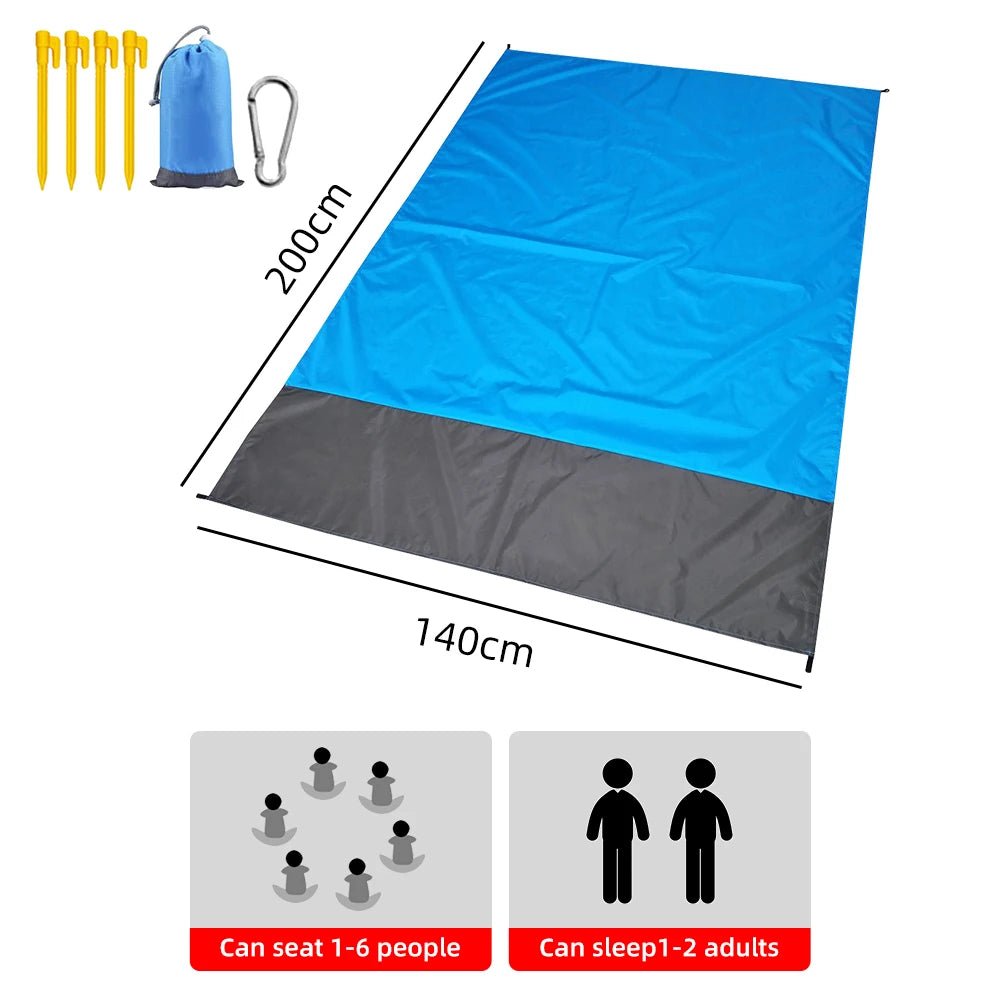 2X2.1M Waterproof Pocket Beach Blanket Folding Camping Mat Mattress Portable Lightweight Mat Outdoor Picnic Mat Sand Beach Mat