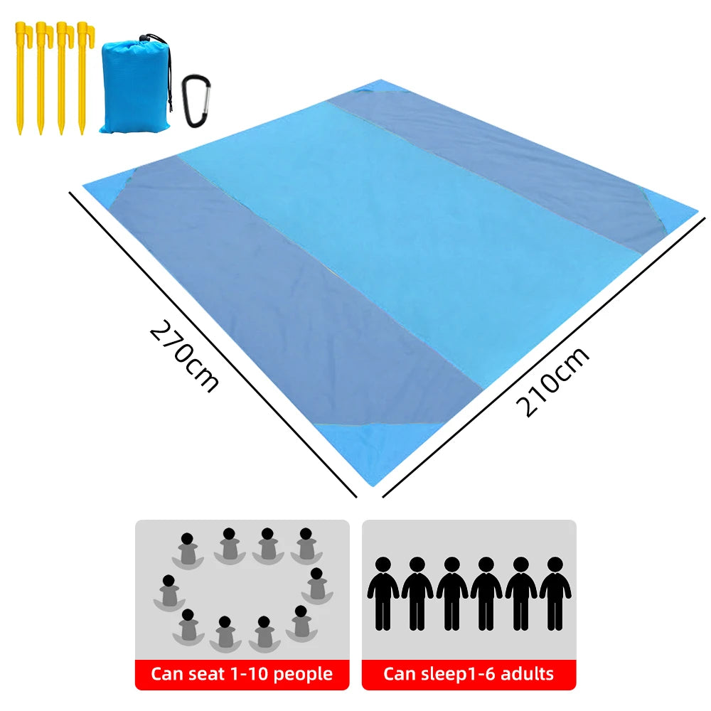 2X2.1M Waterproof Pocket Beach Blanket Folding Camping Mat Mattress Portable Lightweight Mat Outdoor Picnic Mat Sand Beach Mat