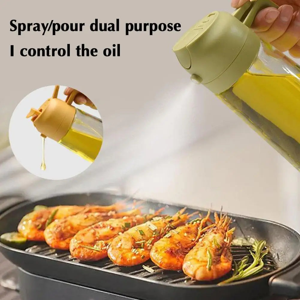 2 in 1 Glass Oil Spray Bottle with Pour Spout Nozzle Olive Dispenser Dual-Purpose Camping BBQ Baking Soy Sauce Sprayer Bottle